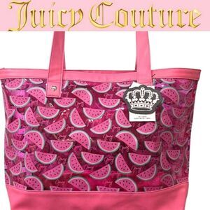Juicy Couture Pink Transparent Signature Watermelon Logo Beach Tote Bag